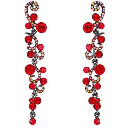 EVER FAITH Bridal Flower Wave Austrian Crystal Dangle Earrings