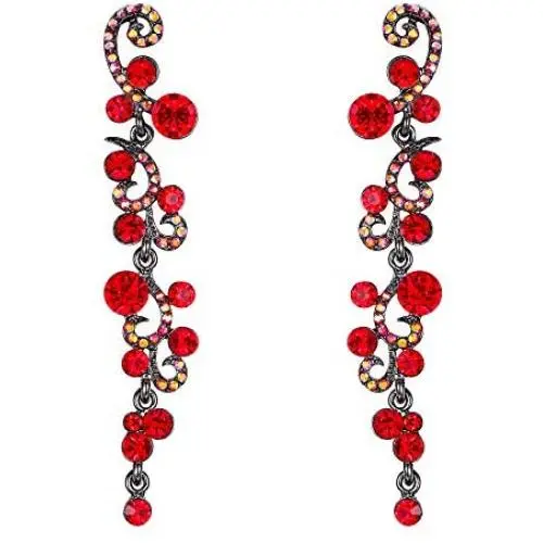 EVER FAITH Bridal Flower Wave Austrian Crystal Dangle Earrings