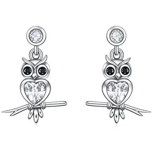 LUHE Sterling Silver Owl Earrings Dangle Earrings for Women Fashion Sterling Silver Dangling Drop Earrings Birthday Gifts for Teens Girls