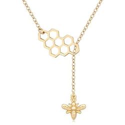 MANZHEN Geometric Bee Hive with Honey Bee Lariat Y Necklace Mothers Day Jewelry Gift