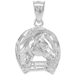 Textured 925 Sterling Silver Good Luck Horseshoe Charm Horse Head Pendant Necklace