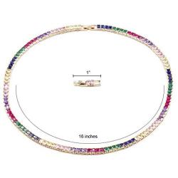 Lavencious Multi-Color Cubic Zirconia Princess Cut 4MM Tennis 16 Inch + 1 Inch Extended Length Necklace and Earrings 1.2 Inches for Women Bridal & Party Jewelry Set