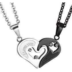 Couple Heart/Cat Necklaces, 2pcs Necklaces/Set, Black/18K Real Gold Plated 316L Stainless Steel, Mens Womens Jewelry (with Gift Box)