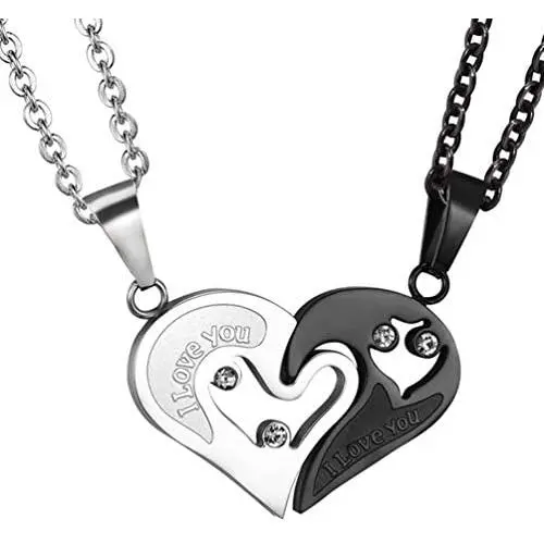 Couple Heart/Cat Necklaces, 2pcs Necklaces/Set, Black/18K Real Gold Plated 316L Stainless Steel, Mens Womens Jewelry (with Gift Box) Couple Heart/Cat Necklaces, 2pcs Necklaces/Set, Black/18K Real Gold Plated 316L Stainless Steel, Mens Womens Jewelry (with Gift Box)
