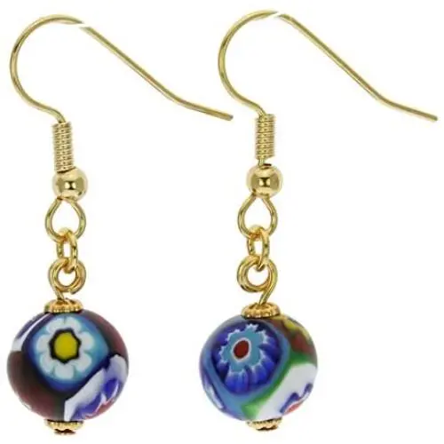 GlassOfVenice Murano Glass Mosaic Millefiori Ball Earrings - Gold GlassOfVenice Murano Glass Mosaic Millefiori Ball Earrings - Gold