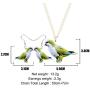 DUOWEI Acrylic Cute Monk Parakeet Parrot Bird Earrings and Necklace Set for Women Teens Girls Drop Dangle Pendant Jewelry Charms Gifts