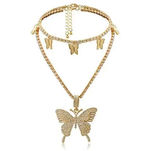 Statement Big Butterfly Pendant Necklace - Rhinestone Tennis Chain Butterfly Choker Set for Women Girls, Bling Bling Gold Silver Chain Iced Out Necklace Jewelry Gifts Statement Big Butterfly Pendant Necklace - Rhinestone Tennis Chain Butterfly Choker Set for Women Girls, Bling Bling Gold Silver Chain Iced Out Necklace Jewelry Gifts