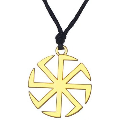 fishhook Wicca Slavic Kolovrat Sun Wheel Symbol for Good Luck Talisman Pendant Necklace
