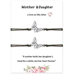 Myrnaist Mother Daughter Bracelets Set for 2 Adjustable Butterfly Mom Daughter Bracelet for Women Girls Mothers Day Gifts