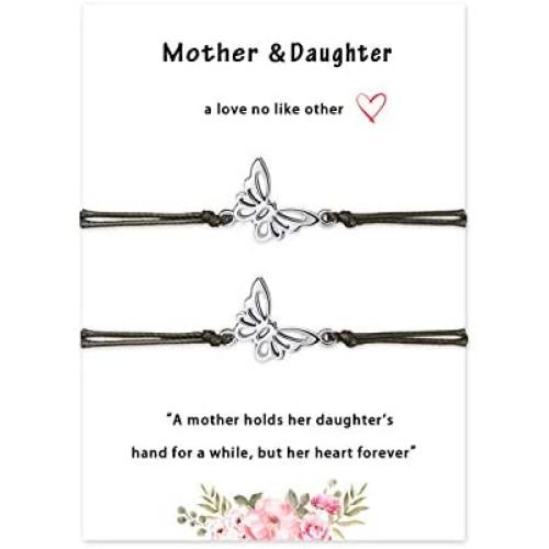 Myrnaist Mother Daughter Bracelets Set for 2 Adjustable Butterfly Mom Daughter Bracelet for Women Girls Mothers Day Gifts