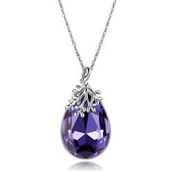 YALONG Birthstone Necklace for Women Austrian Crystal Teardrop Pendant Olive Leaf Dove 14K White Gold Plated Dainty Silver Chain Choker Jewelry Gift Girl