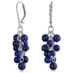 Gemstone Blue Lapis Lazuli Grape Cluster Beaded Dangle Leverback Earrings For Women 925 Sterling Silver