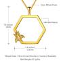 beautlace Honeycomb Hexagon Necklaces 18K Gold/Silver/Black Gun Plated with Honey Bee Pendant Charm Jewelry Gifts for Men and Women KP0128