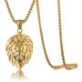 Jewelry Kingdom 1 Gold Lion Necklace Pendant for Men Women 18K Plated CZ Diamond with 24'' Stainless Steel Rope Chain (Medium Head Size)