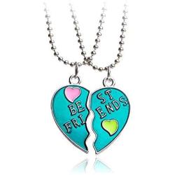 MJartoria BFF Necklaces for 2-Split Heart Green Cute Pendant Best Friends Forever Friendship Best Friends Necklaces for Girls, Sisters