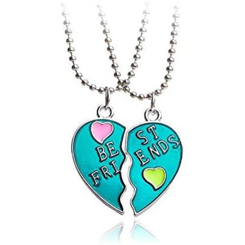 MJartoria BFF Necklaces for 2-Split Heart Green Cute Pendant Best Friends Forever Friendship Best Friends Necklaces for Girls, Sisters