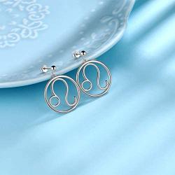 Sterling Silver Zodiac Sign Dangle Drop Earrings Women Girl Leo Pisces Gemini Aries Constellation Stud Earrings Celestial Jewelry Birthday Gift