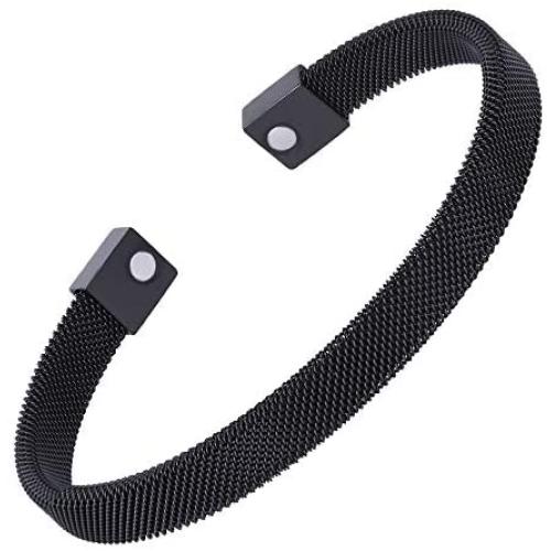 Magnetic Bracelet for Women Men,Beauty Therapy Stainless Steel Magnetic Bracelets Pain Relief Bracelets Magnetic Women Men (Black, 6.5 inches)
