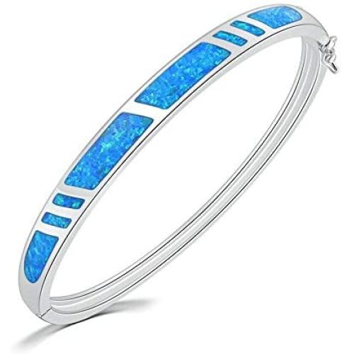 CiNily 14K White Gold Plated Opal Bangle Bracelet for Women Teen Girls,Hypoallergenic Jewelry Gift Gemstone Bangle Bracelet 8.26 inch