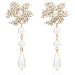 Seakuur Elegant Sweet Flower Simulated Pearl Dangle Earrings for Women Lady Gift Jewelry Accessories