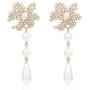 Seakuur Elegant Sweet Flower Simulated Pearl Dangle Earrings for Women Lady Gift Jewelry Accessories