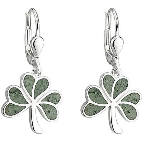 Biddy Murphy Shamrock Earrings Connemara Marble & Sterling Silver Made in Ireland
