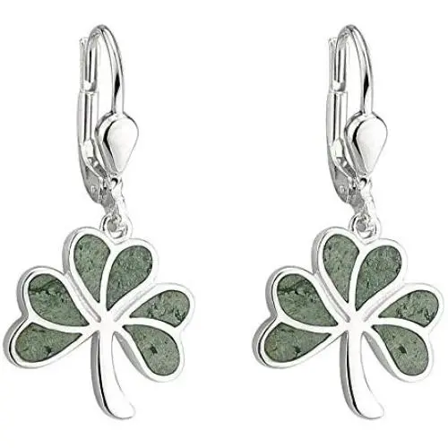 Biddy Murphy Shamrock Earrings Connemara Marble & Sterling Silver Made in Ireland Biddy Murphy Shamrock Earrings Connemara Marble & Sterling Silver Made in Ireland
