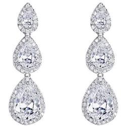 EVER FAITH Silver-Tone Cubic Zirconia Birthstone 3 Tear Drop Dangle Earrings