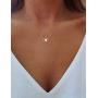 AgeXinjo Gold Necklace Opal Evil Eye Dainty CZ Heart Cross Bar Teardrop Choker Necklace for Women