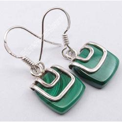 SilverStarJewel Cab Malachite Dangle Earrings 2.8 cm 3.6 Grams 925 Solid Sterling Silver