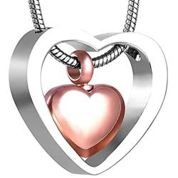 Cremation Jewelry Stainless Steel Rose Gold Double Heart Urn Necklace Ashes Holder Memorial Waterproof Pendant Necklace for Human Pets Ashes with 21Chain Mini Funnel Fill Kits Beautiful Gift Box