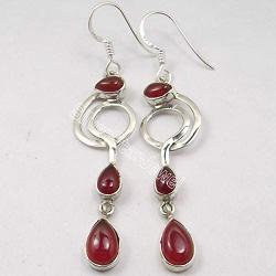 SilverStarJewel Genuine Drop Carnelian Dangle Earrings 2.4'' 925 Sterling Silver