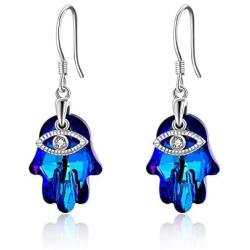WINNICACA Evil Eye Earrings S925 Sterling Silver Hamsa Hand Blue Crystal Jewelry Lucky Gifts for Women Teens - Mom Gifts