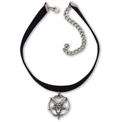 Baphomet Goat Head Satanic Inverted Pentacle Black Velvet Choker Adjustable