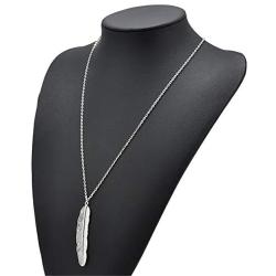 Aineecy Large Feather Pendant Necklace Bohemian Simple Metal Feather Long Chain Necklace for Women Girls Jewelry Gifts