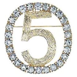 Qiaoqiao Number Five Pin Brooch Crystal Lucky Hollow-Out Digit 5 Pearl Chic Brooches Fashion Rhinestones Breastpin for Banquet Bouquet Women Girls Men Jewelry