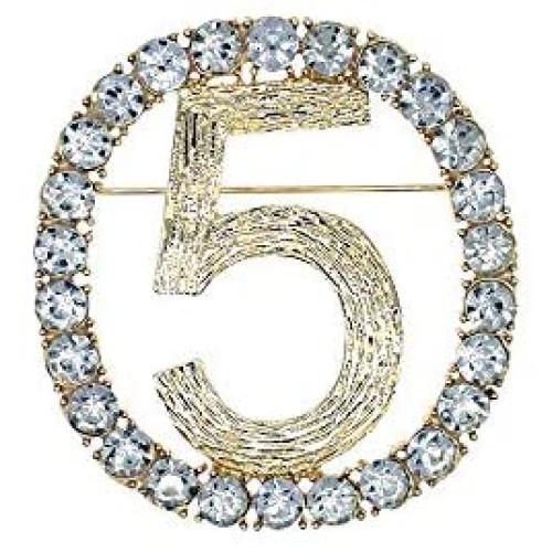 Qiaoqiao Number Five Pin Brooch Crystal Lucky Hollow-Out Digit 5 Pearl Chic Brooches Fashion Rhinestones Breastpin for Banquet Bouquet Women Girls Men Jewelry