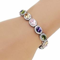 Oval Ladies Tennis Bracelet Inlay Garnet White Topaz Amethyst Citrine Peridot Pink Topaz 7 to 8 inch