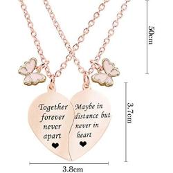 MJartoria BFF Necklace for 2-Split Valentine Heart Necklace TOGETHER FOREVER NEVER APART Best Friends Pendant Friendship Necklace Set of 2 Gifts for Her