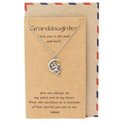Quan Jewelry Handcrafted Grandmother Granddaughter Pendant Necklace, I Love You to the Moon and Back!, Meaningful Gifts from Grandmother, Inspirational Quote Greeting Card