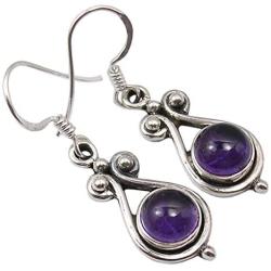 SilverStarJewel 925 Sterling Silver Amethyst Earrings 1.4'' Gemstone Art Jewelry
