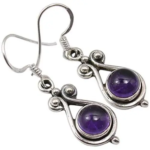 SilverStarJewel 925 Sterling Silver Amethyst Earrings 1.4'' Gemstone Art Jewelry SilverStarJewel 925 Sterling Silver Amethyst Earrings 1.4'' Gemstone Art Jewelry