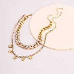 yfstyle Cuban Link Chain Shining Rhinestone Butterfly Necklaces for Women Girls Crystal Butterfly Choker Necklace Hip Hop Accessories Jewelry Gifts