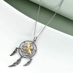 ONEFINITY Owl/Dragonfly Dream Catcher Necklace 925 Sterling Silver Owl/Dragonfly Feather Pendant Jewelry Gift for Women