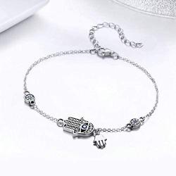 SLUYNZ 925 Sterling Silver Fatima Hamsa Hand Evil Eye Bracelet for Women Teen Girls Blue Round Eyes Bracelet