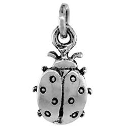 Sterling Silver Ladybug Necklace Antiqued Finish 7/8 inch, 16-30 inch 0.8mm Box Chain
