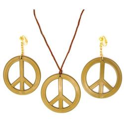 Skeleteen Peace Earrings and Necklace - 1960s Hippie Costume Accessories Jewelry - 1 Set