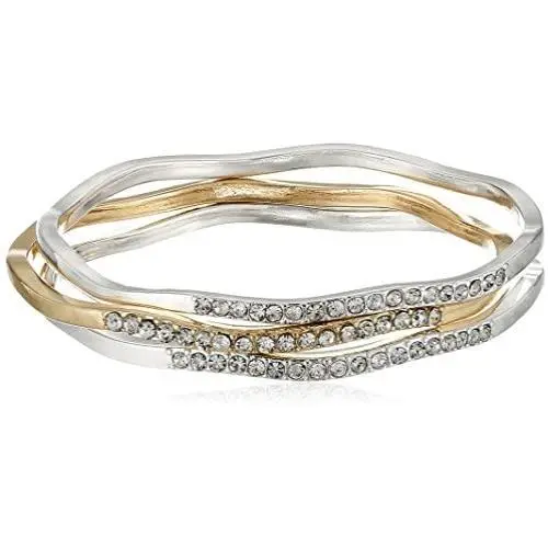 Napier Two-Tone and Crystal Pave Bangle Bracelet