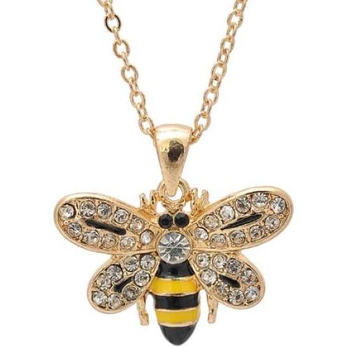 ESPY Crystal Embedded Yellow and Black Flying Bumble Bee Necklace