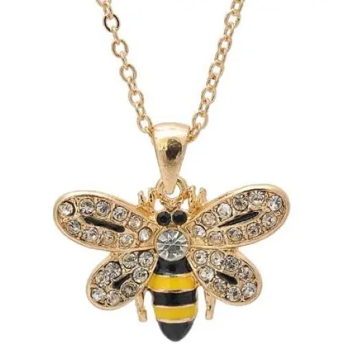 ESPY Crystal Embedded Yellow and Black Flying Bumble Bee Necklace ESPY Crystal Embedded Yellow and Black Flying Bumble Bee Necklace